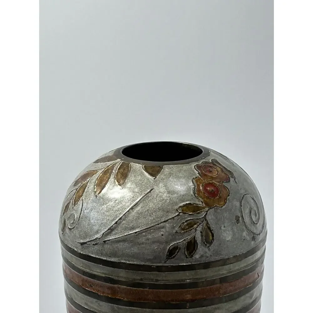Vintage Brass Cloisonne Flower‎ Decor Vase~Floral~Earthtones~India~10.25